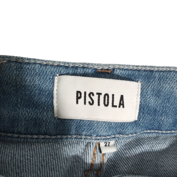 Pistola Women Colleen High Rise Light Wash Jeans Slit Raw Hem Straight Leg Denim - Picture 2 of 7